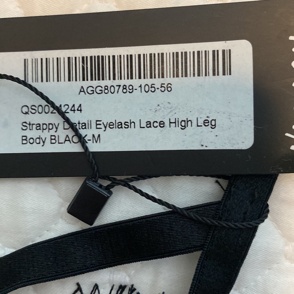 Nasty Gal Strappy Detail Eyelash Lace High Leg Body Black Medium 88% Poly,12% El - Picture 2 of 7